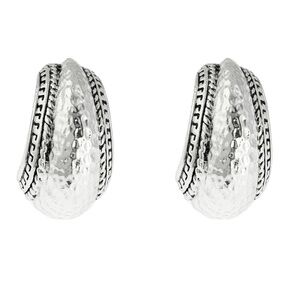 Vintage Oscar de la Renta Clip- on earrings. Silver hammered hoops